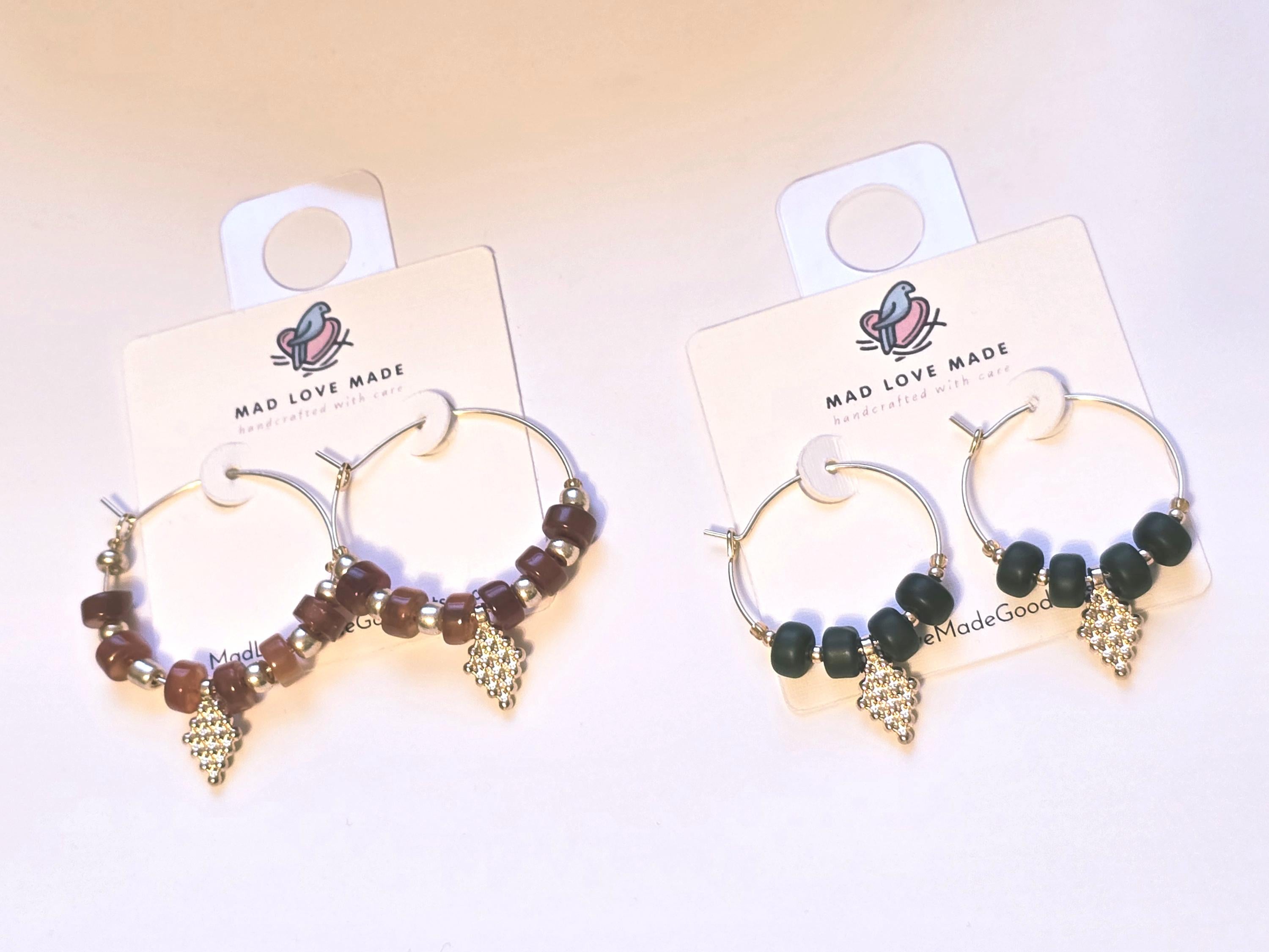 Beaded Hoop Earrings: Gold Charm, Elegant Boho Jewelry