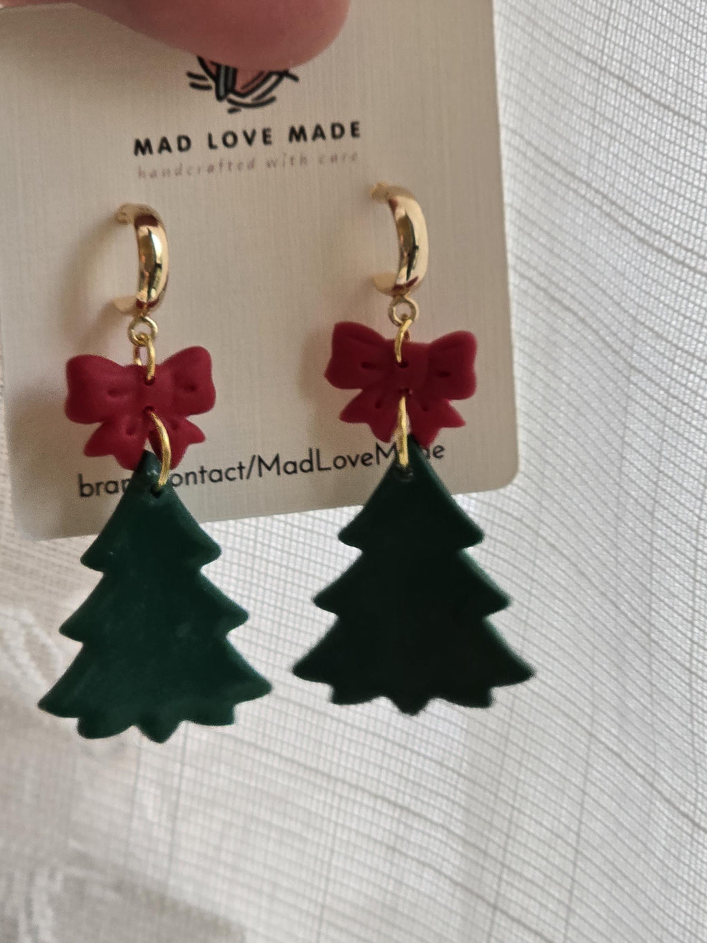 Christmas Tree with Red Bow, Dangle Earring, Surgical Steel
