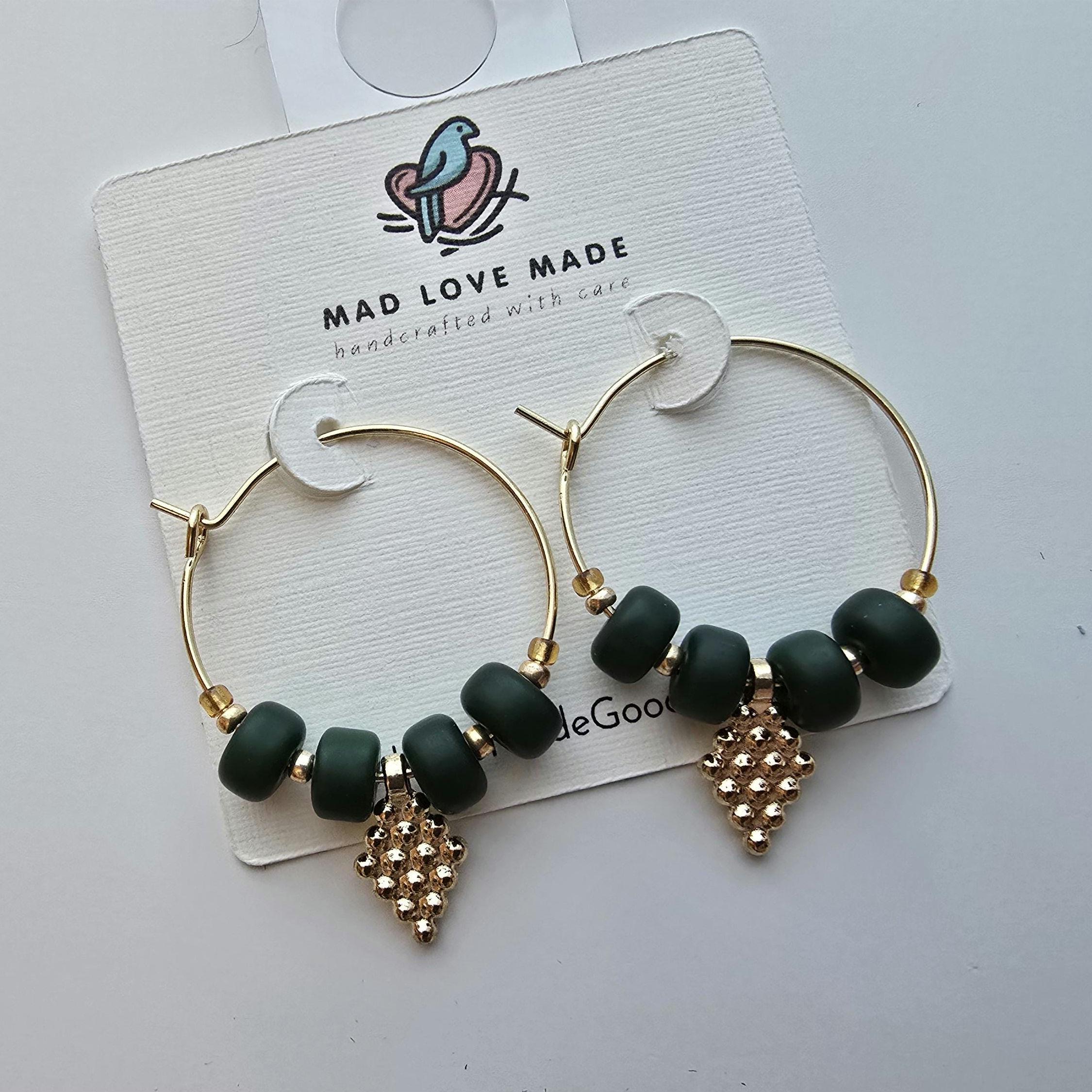 Beaded Hoop Earrings: Gold Charm, Elegant Boho Jewelry