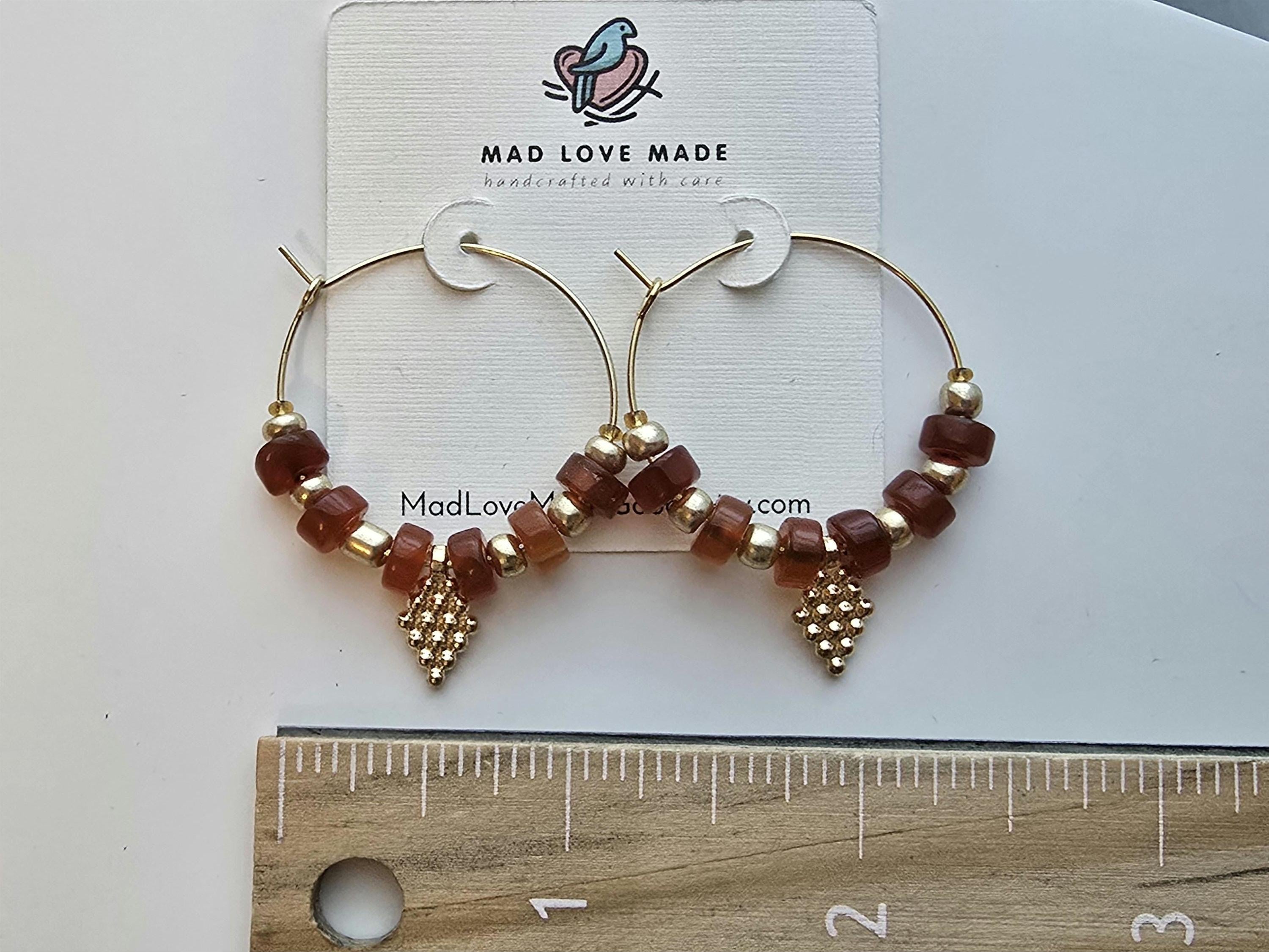 Beaded Hoop Earrings: Gold Charm, Elegant Boho Jewelry