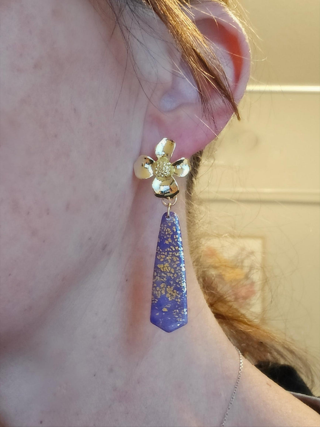 Violet & Gold Floral Drop Earrings