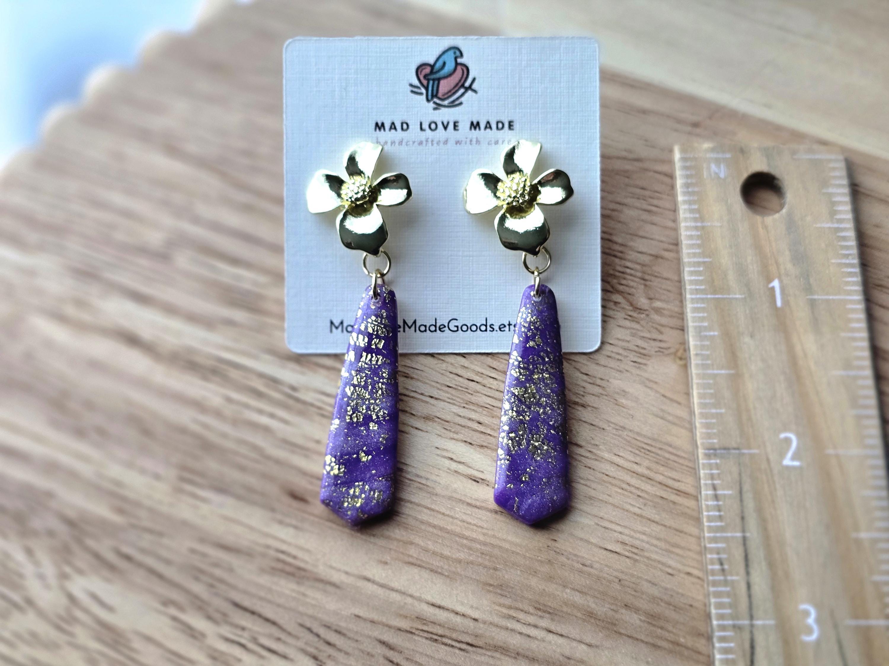Violet & Gold Floral Drop Earrings