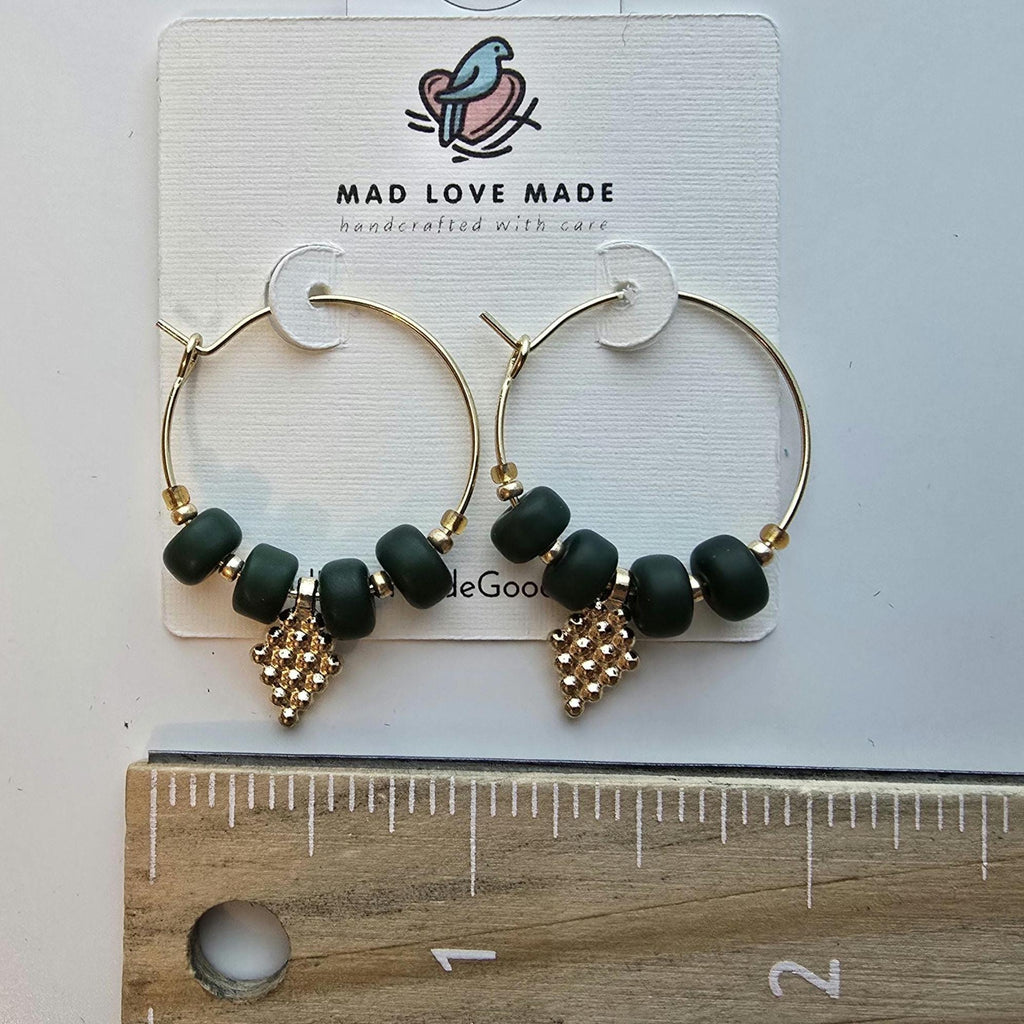Beaded Hoop Earrings: Gold Charm, Elegant Boho Jewelry